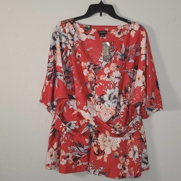 NWT CITY CHIC Floral Twist Front Plus Size Women's Blouse XL‎ (Size 22) - Picture 4 of 6